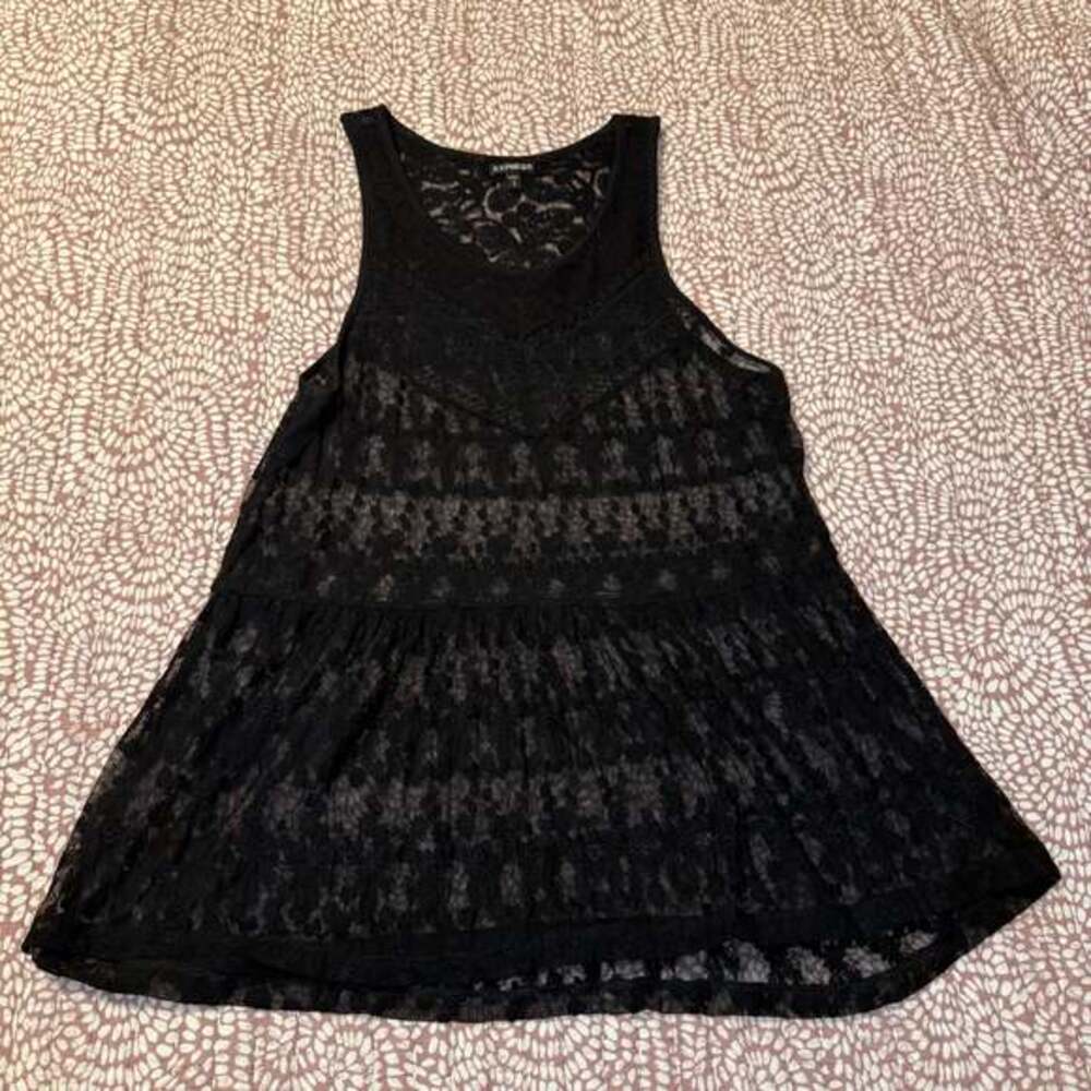 Express Black Lace Sleeveless Tunic‎